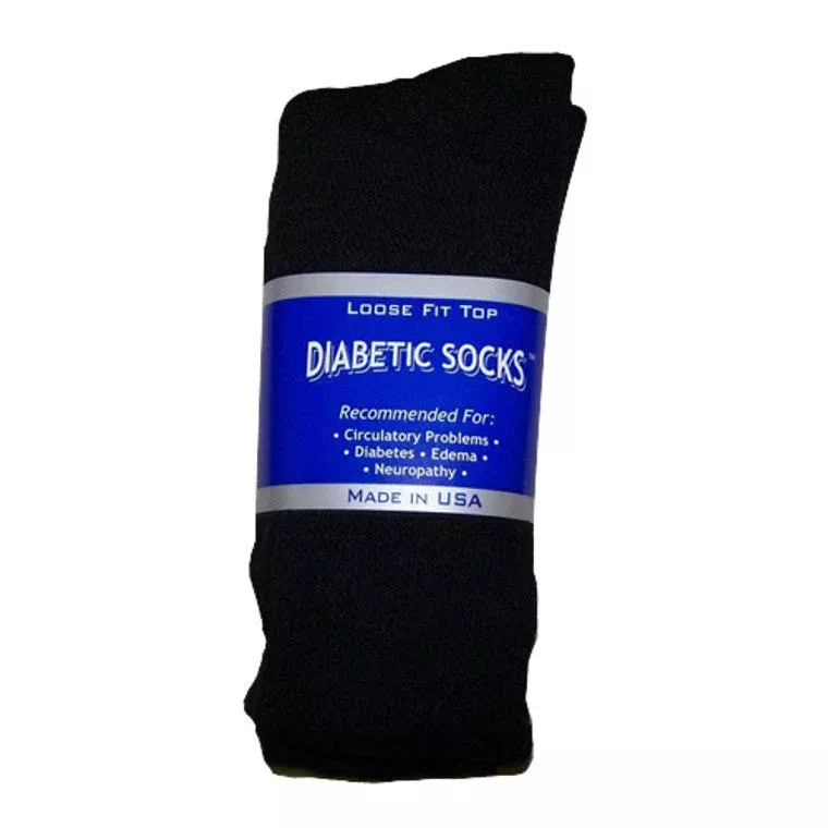 Leader Diabetic Crew Socks, Black, Large