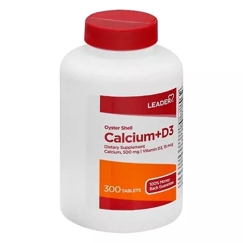 Leader Oyster Shell Calcium Plus D3 Dietary Supplement Tablets