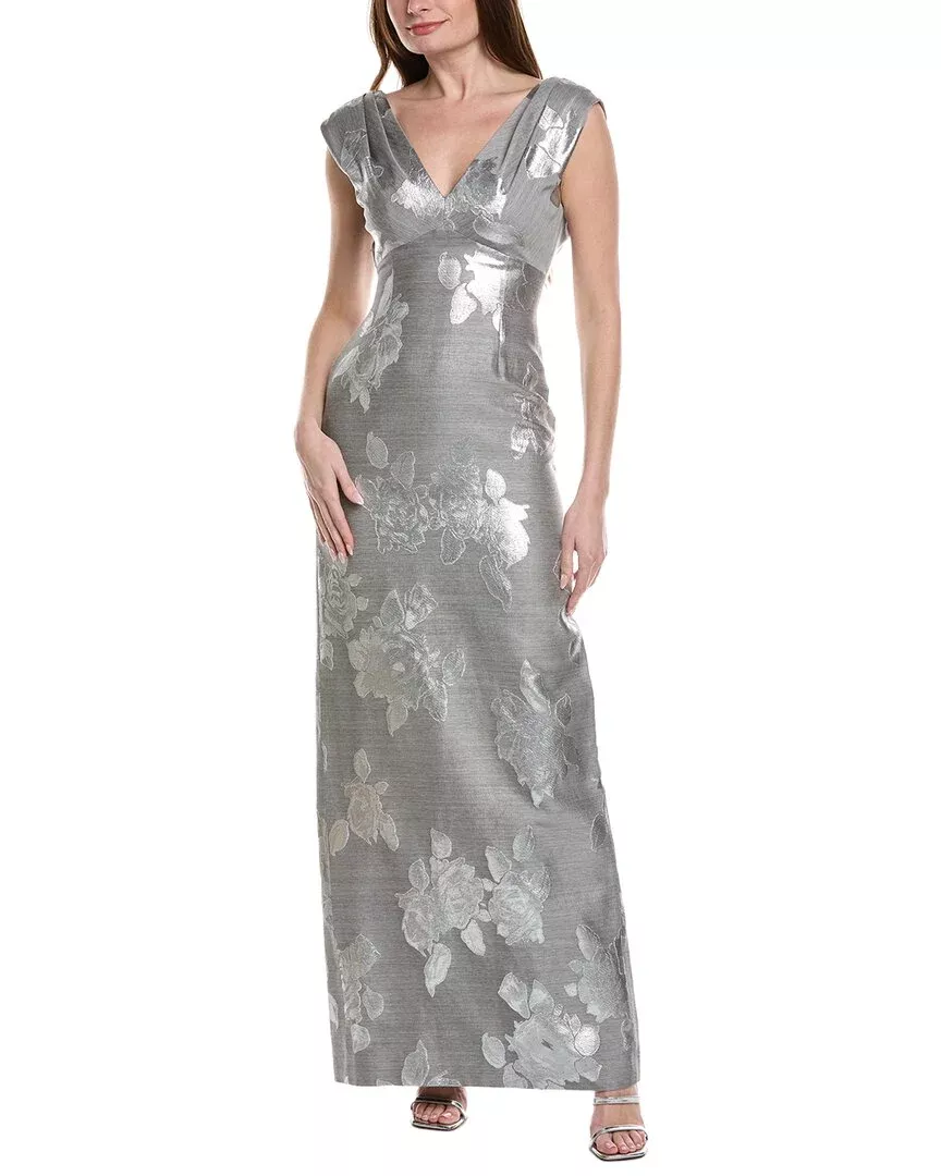 Lela Rose V-Neck Wool-Blend Gown