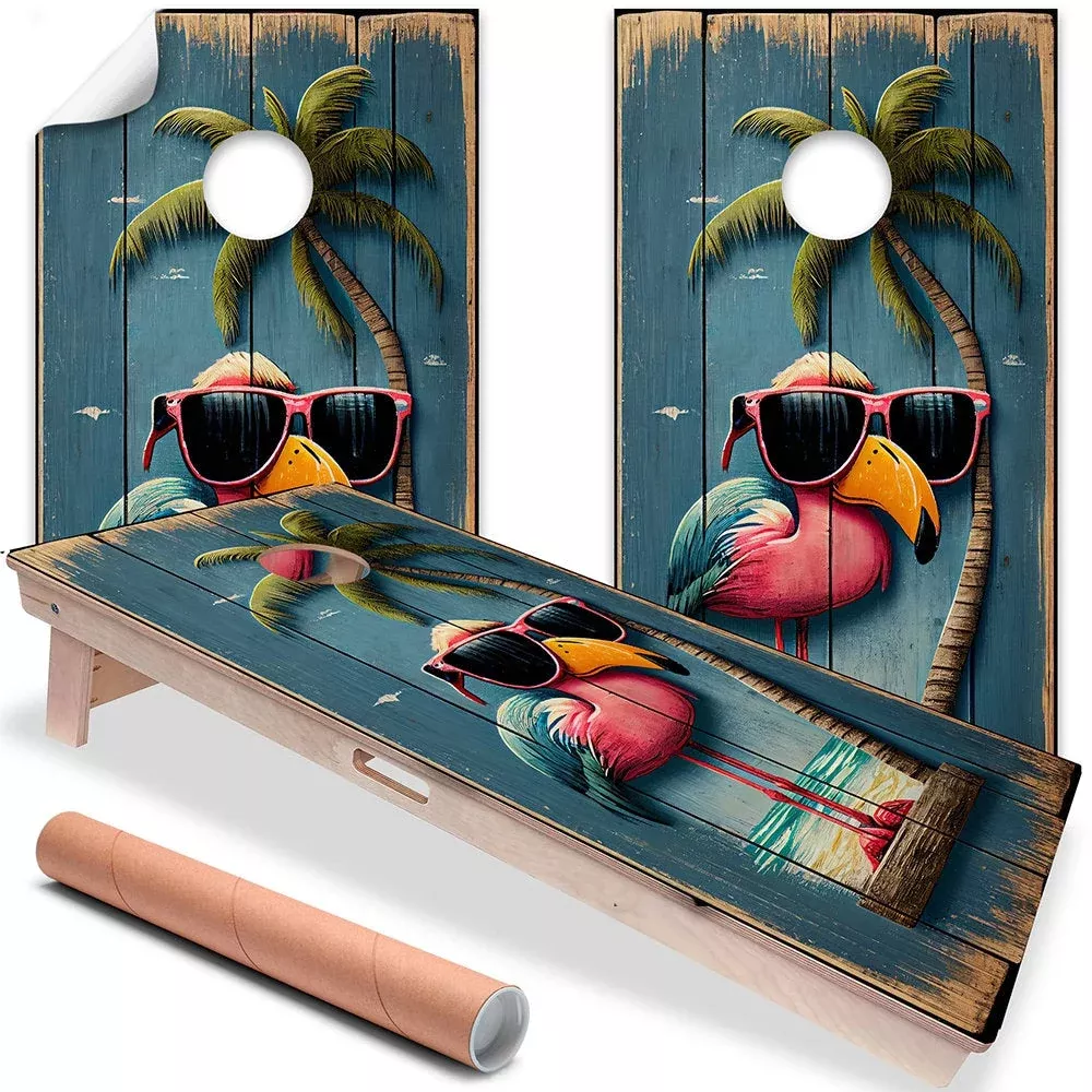 Life's a Beach Flamingo - Cornhole Board Wrap - Set of 2