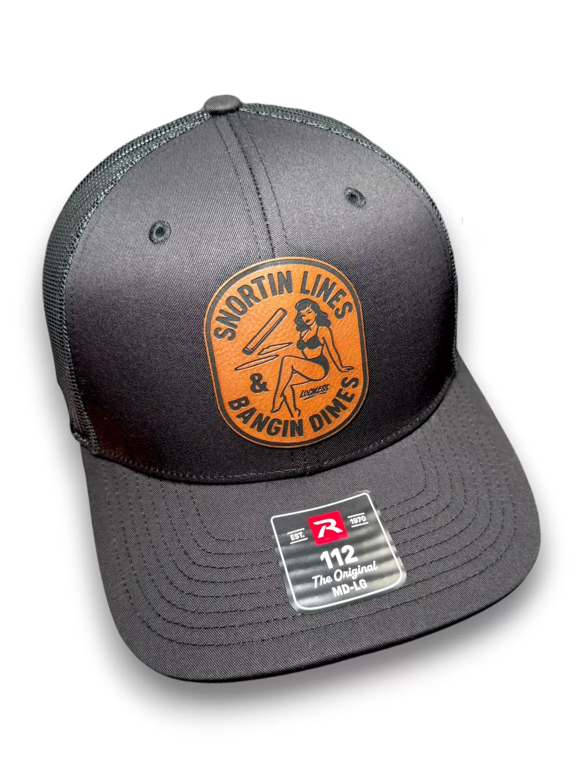 Lines and Dimes Black Rawhide Leather Patch Hat