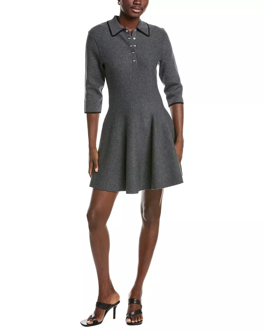Maje Knitted Wool-Blend Polo Dress