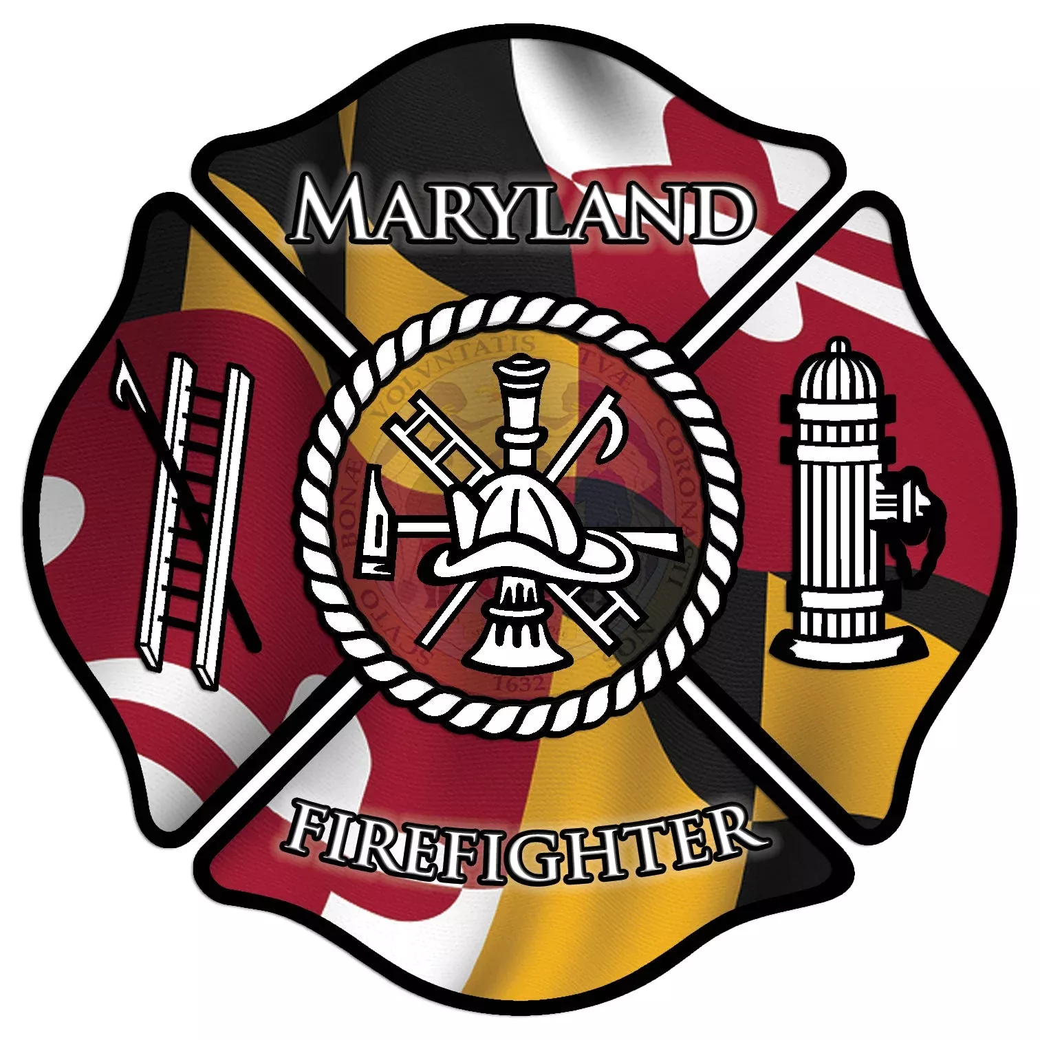 MARYLAND MALTESE CROSS FIREFIGHTER WINDOW DECAL
