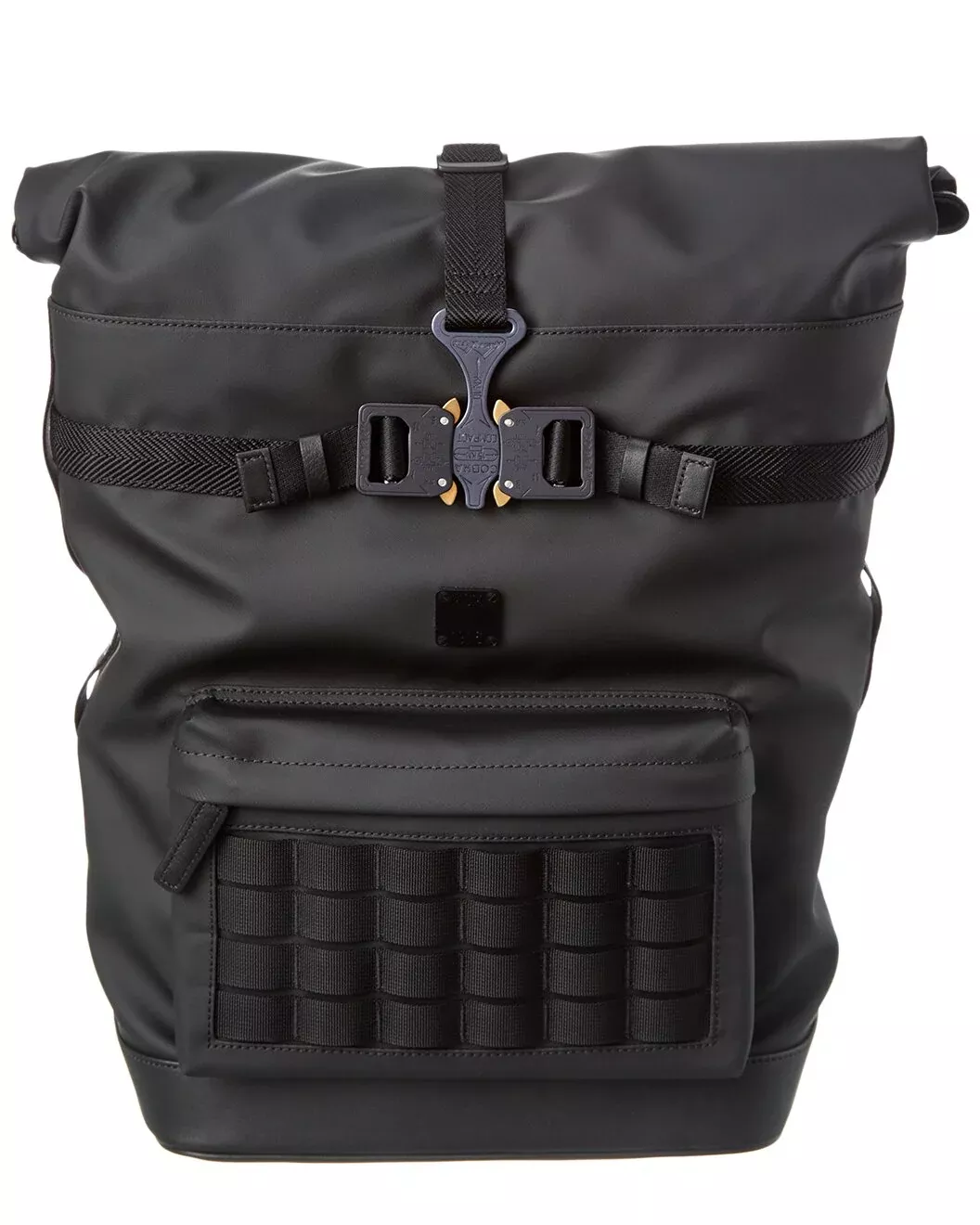 MCM Black Canvas Nylon Medium Roll Top Backpack