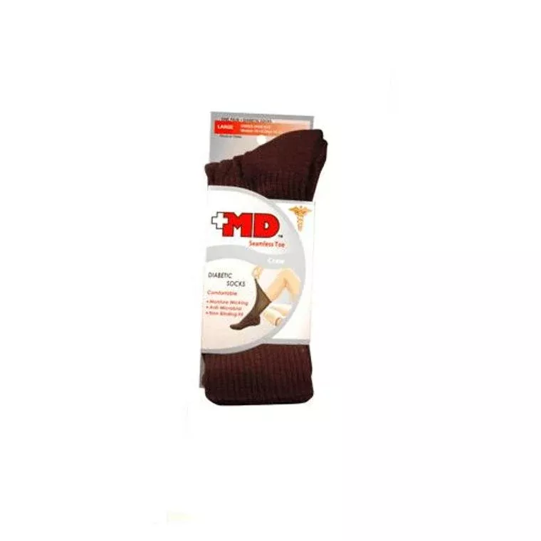 MD BlackDiabetic CrewSocksLarge 1 Pair