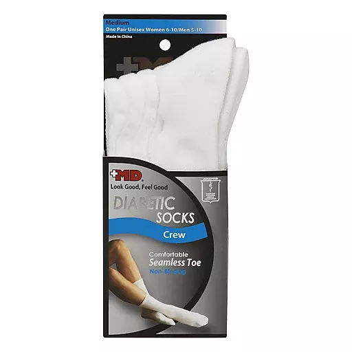 MD WhiteDiabetic Crew Socks Mediun 1 Pair