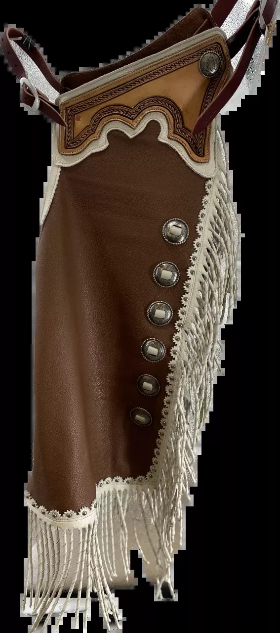 Medium Brown with Cream Fringe with Conchos