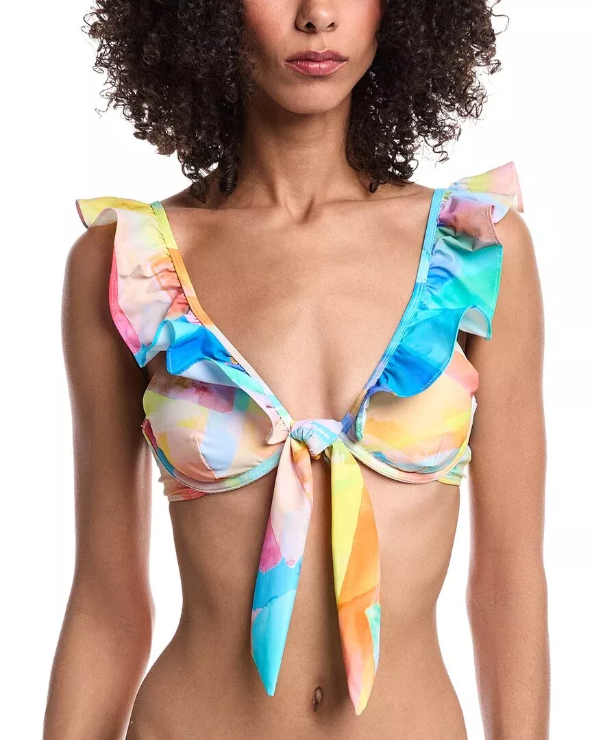 Milly Watercolor Paint Stroke Ruffle Bikini Top