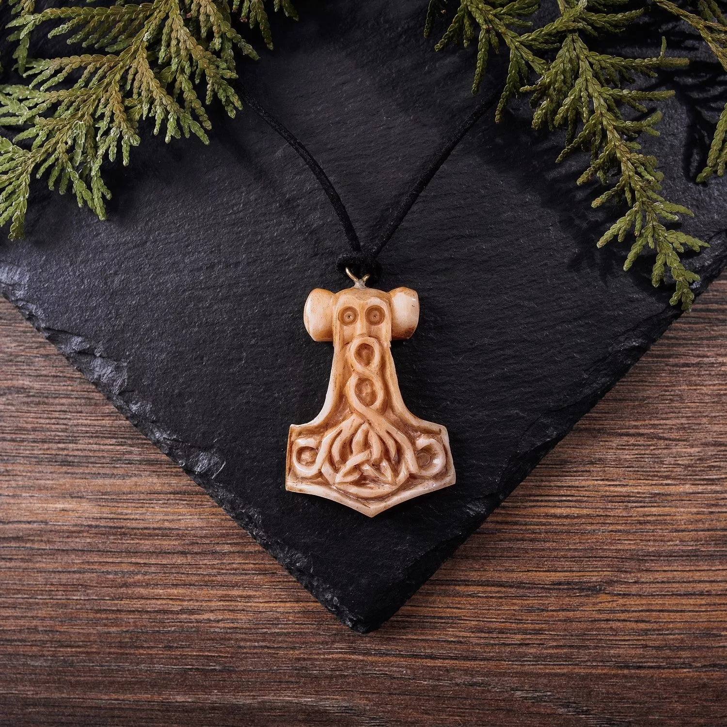 Mjolnir Bone Pendant – Carved Viking Odin Necklace