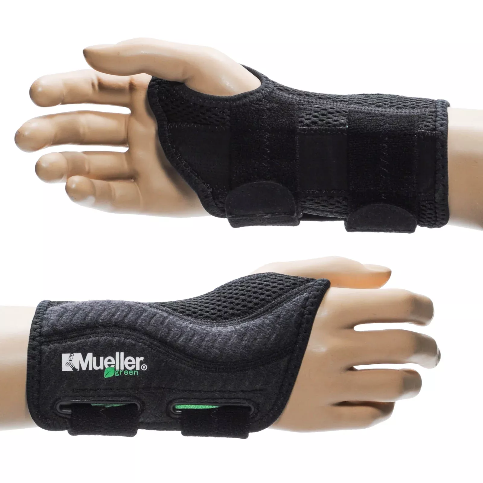 Mueller Green Fitted Wrist Brace, Black, Right Hand, Large/Extra Large