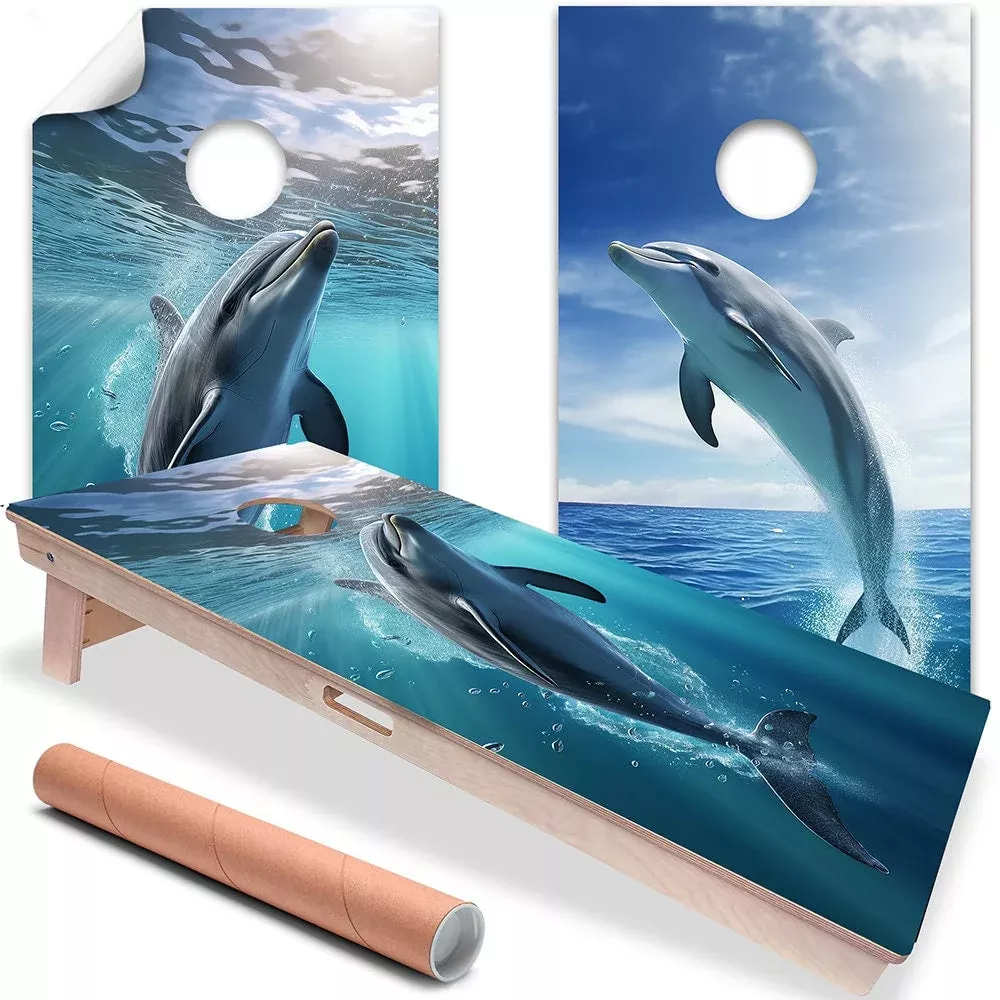 Ocean Dolphins - Cornhole Board Wrap - Set of 2