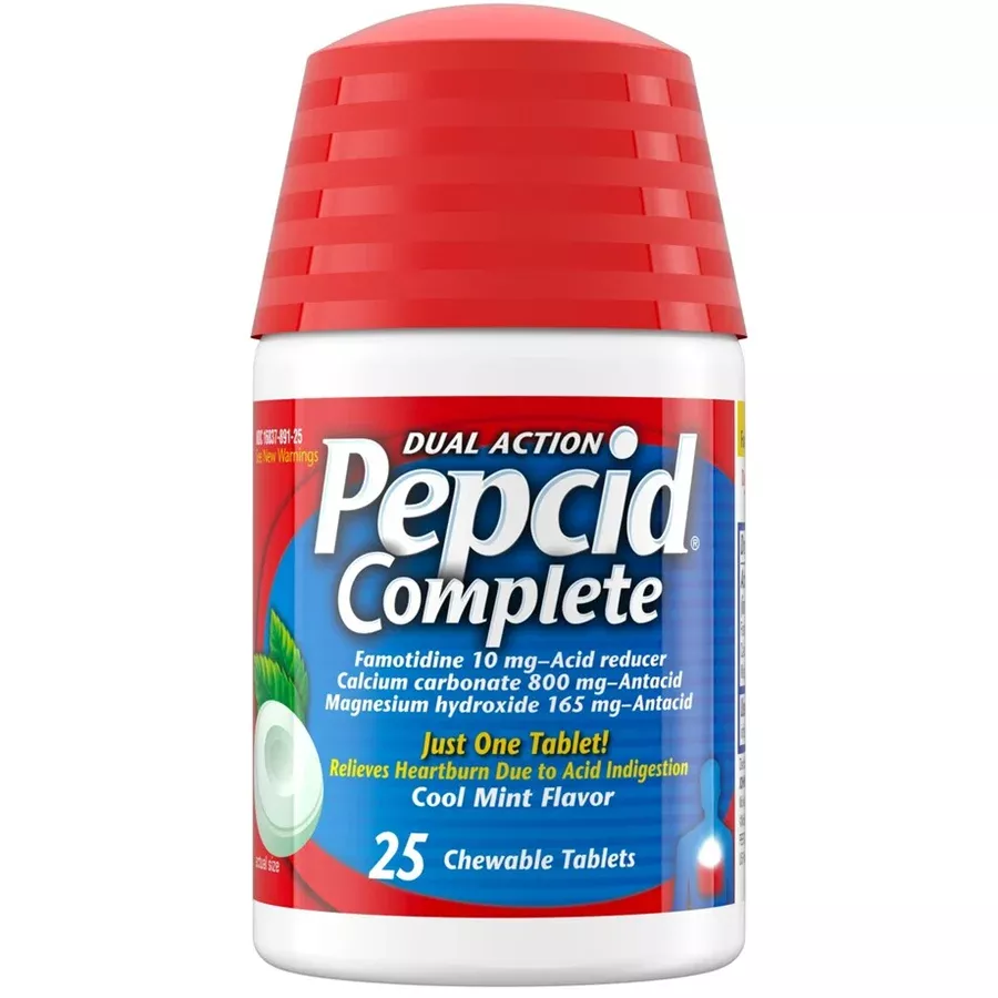 Pepcid Complete Dual Action Antacid Cool Mint Chewable Tablet, 25 EA