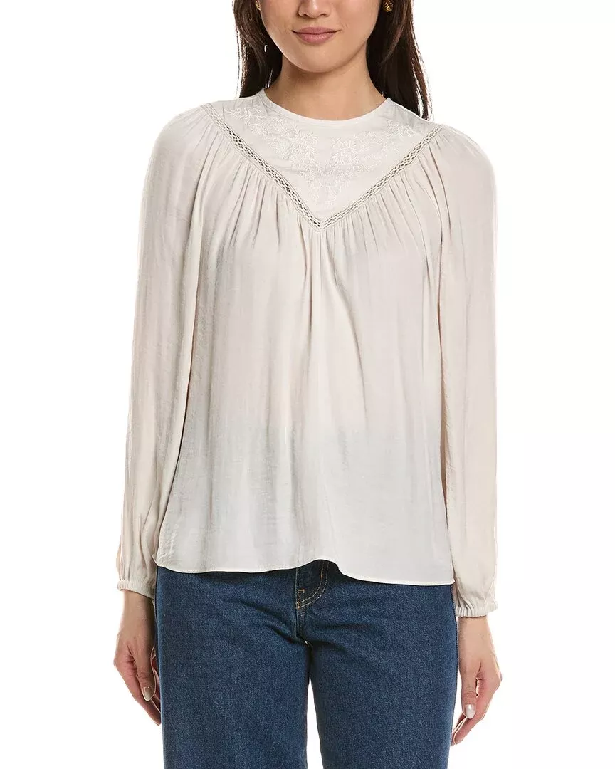 Philosophy Embroidered Crochet-Trim Blouse