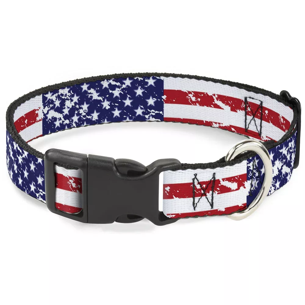 Plastic Clip Collar - United States Flags CLOSE-UP Weathered