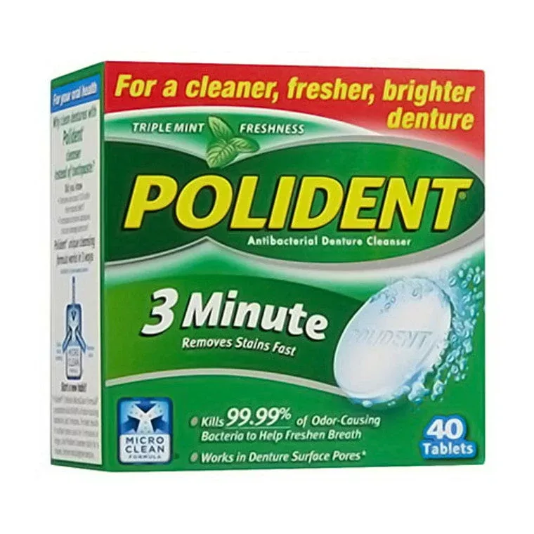 Polident 3 Minute Triple Mint Antibacterial Denture Cleanser Tablets