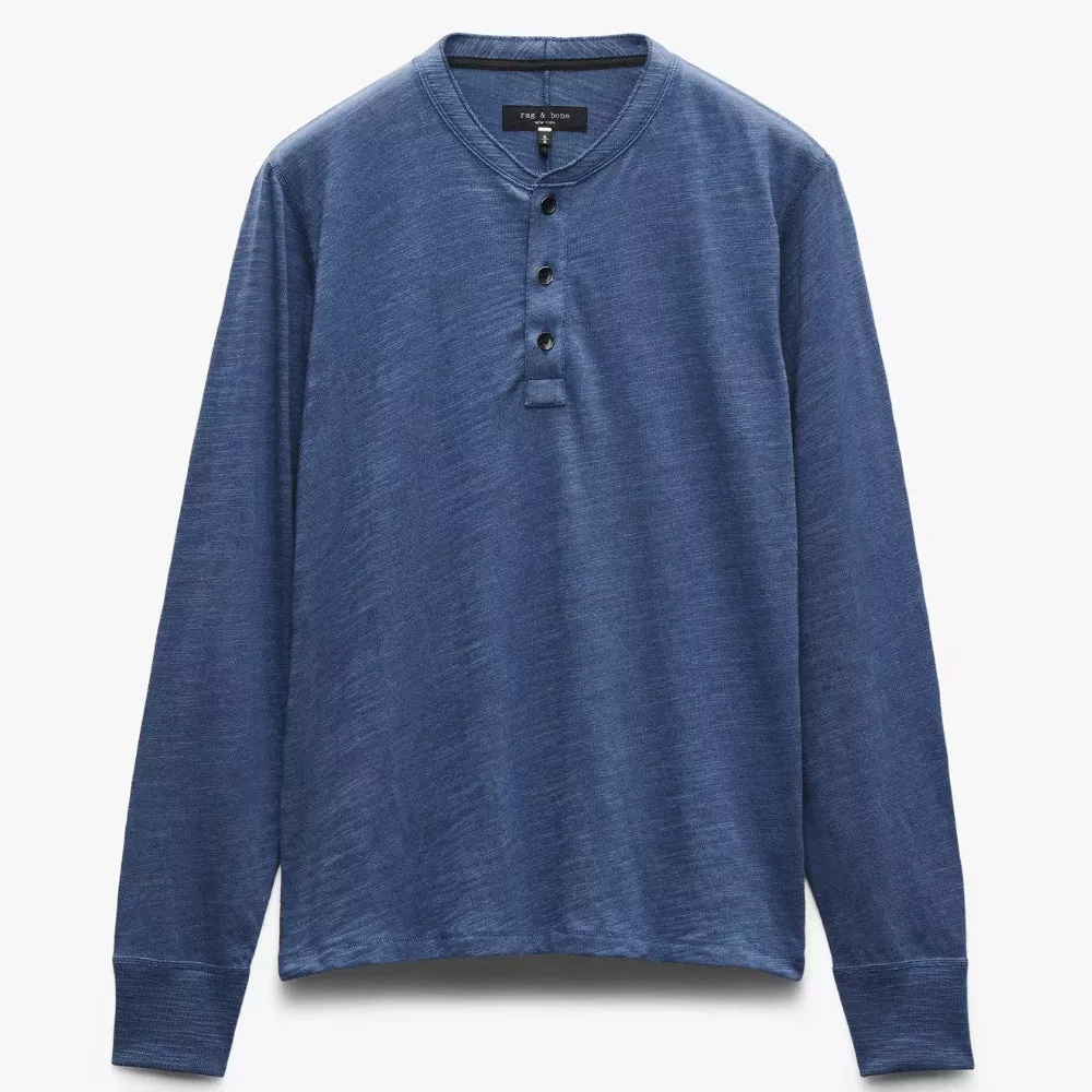 rag & bone Men's Classic Flame Henley, Worn Indigo