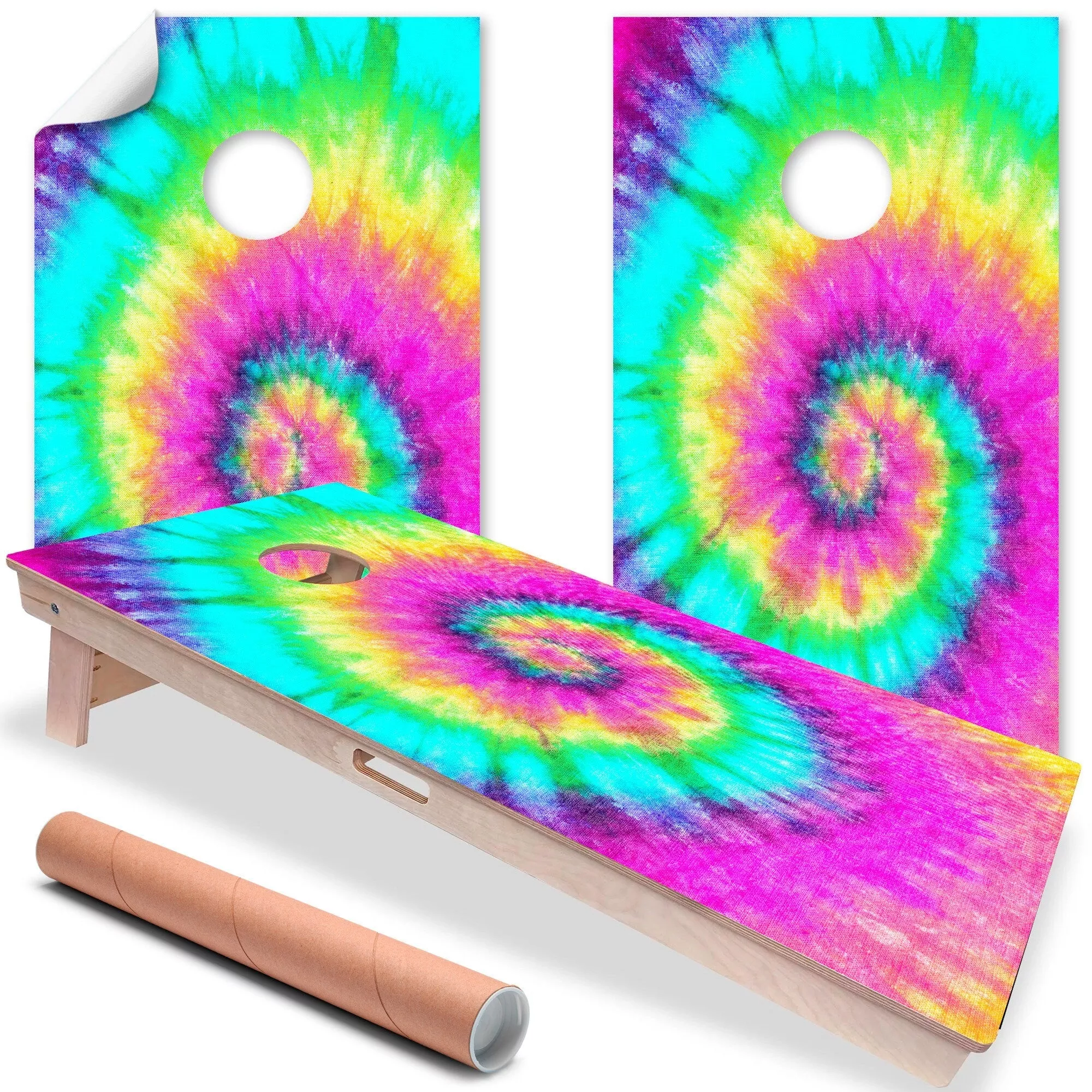 Rainbow Tie Dye - Cornhole Board Wrap - Set of 2