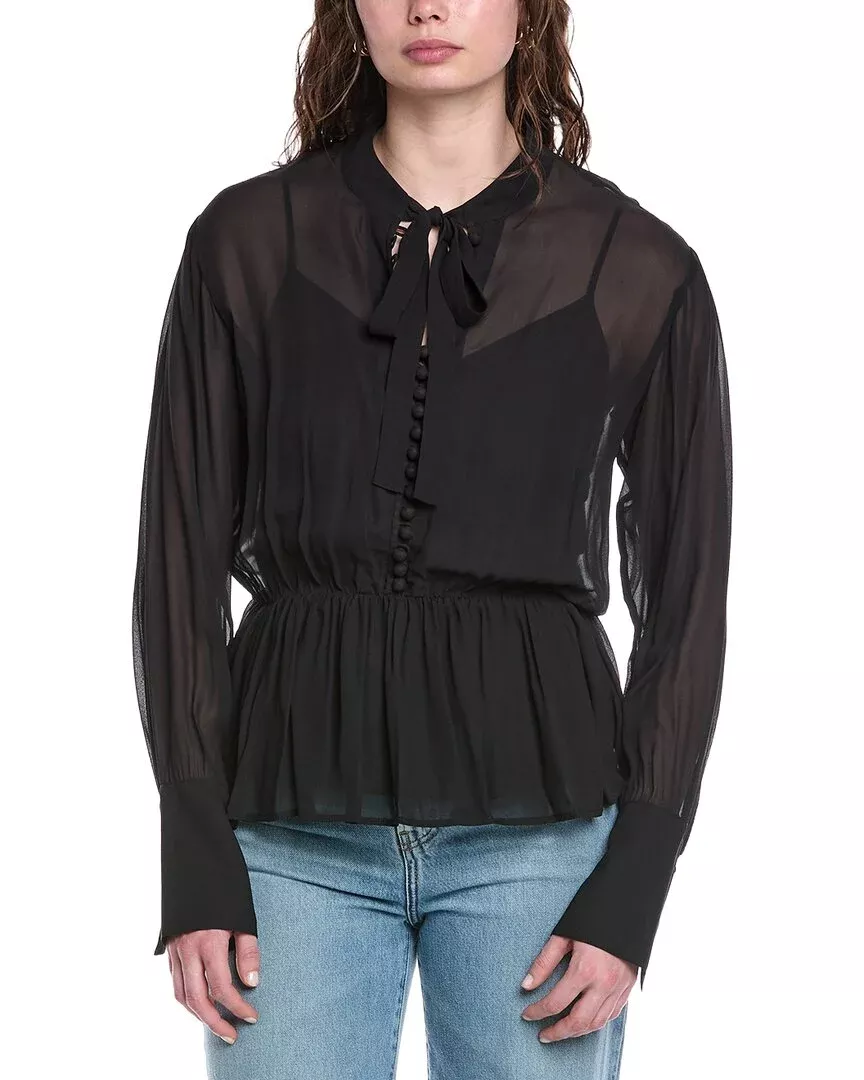 Rebecca Taylor Covered Button Tie-Front Blouse
