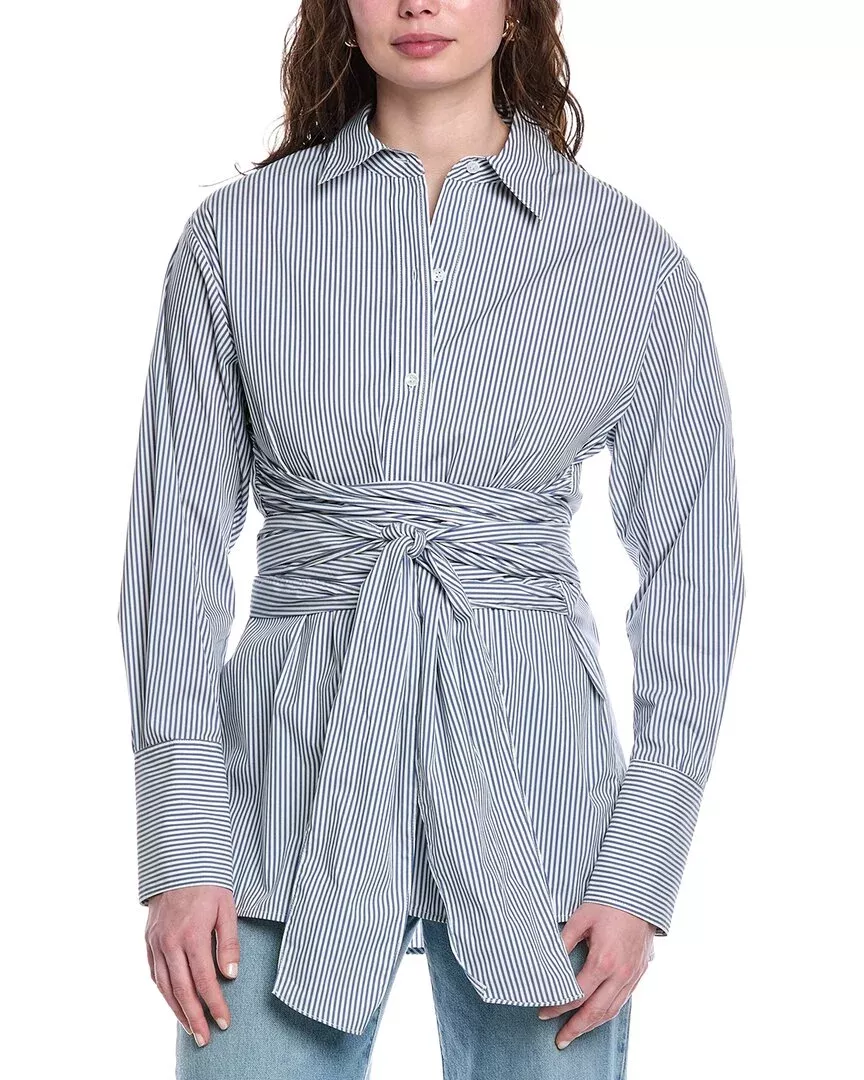 Rebecca Taylor Stripe Poplin Wrap Blouse