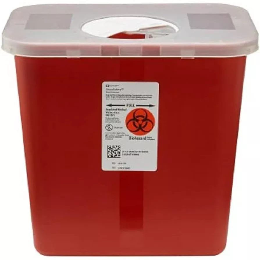 Red Sharps Container with Rotor Lid, 2 gal