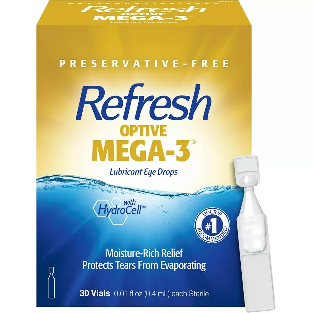 Refresh Optive Mega-3 Lubricant Eye Drops Single-Use Vial, 0.4 mL x 30 EA