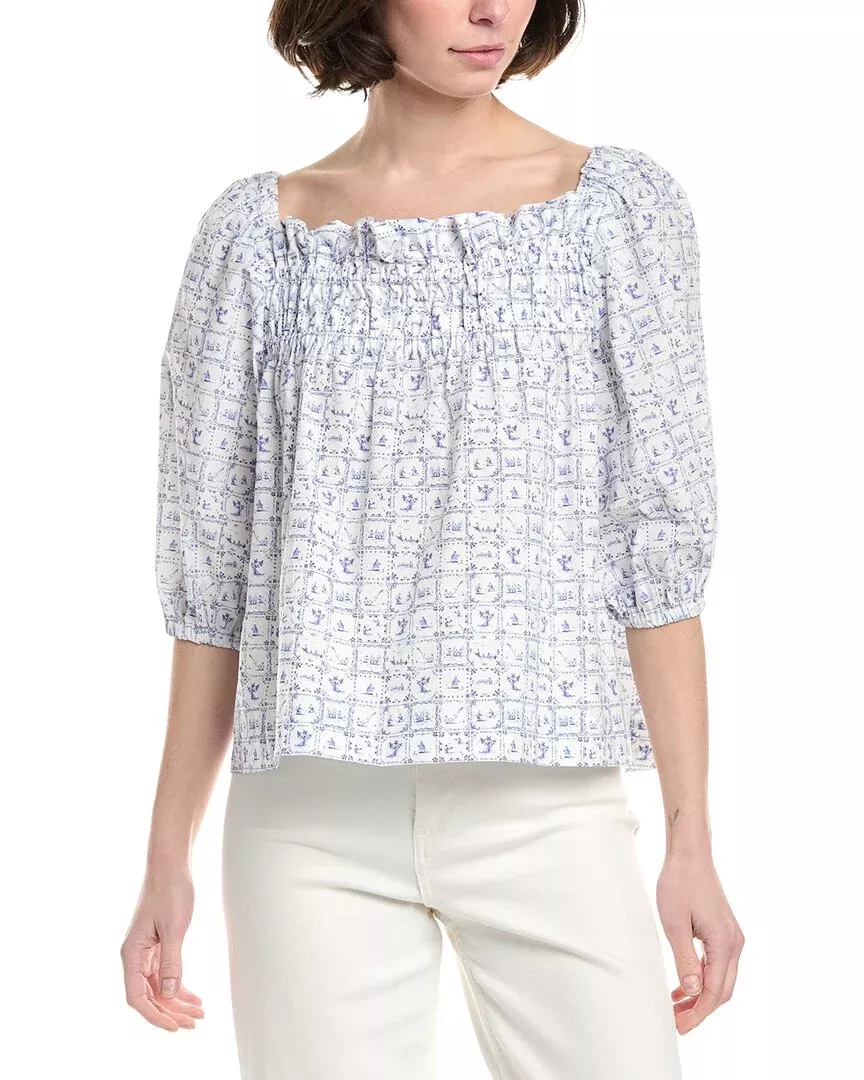 Sara Campbell Square Neck Balloon Sleeve Blouse
