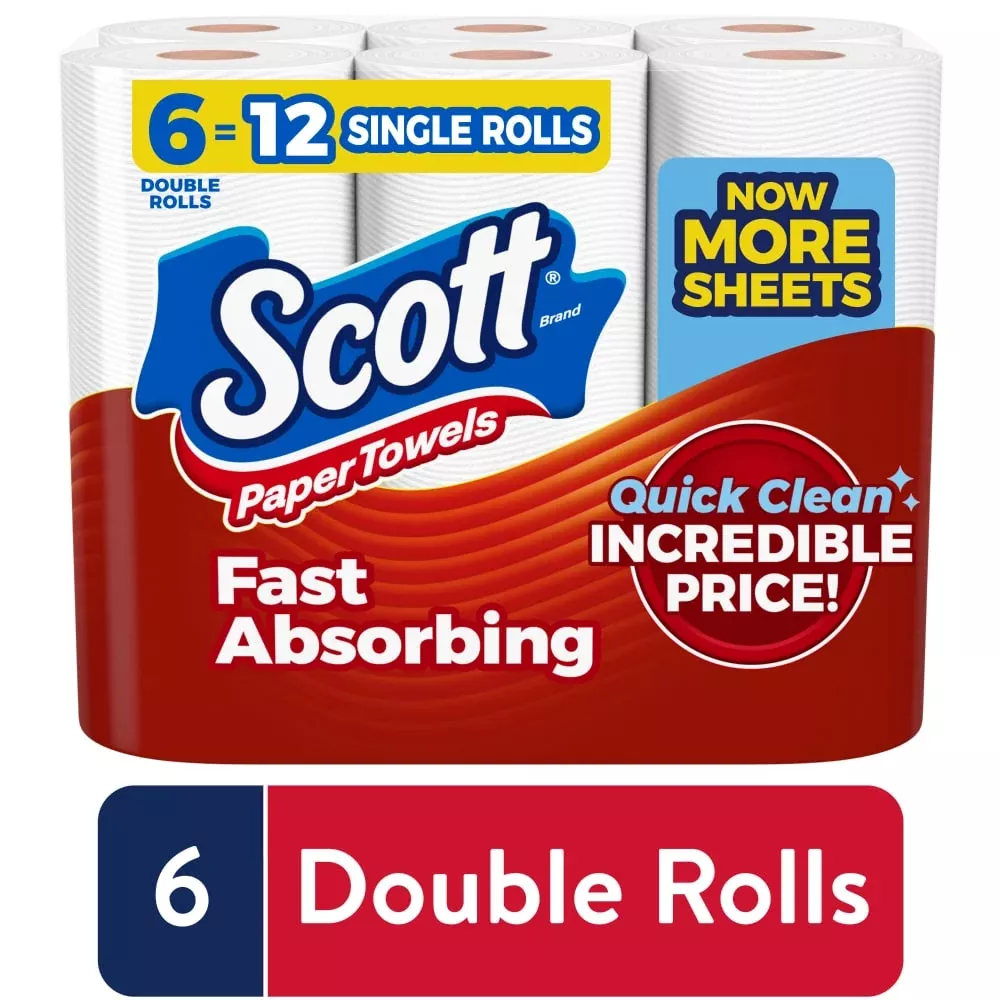 Scott Fast-Absorbing Paper Towels, Choose-A-Sheet - 6 Rolls