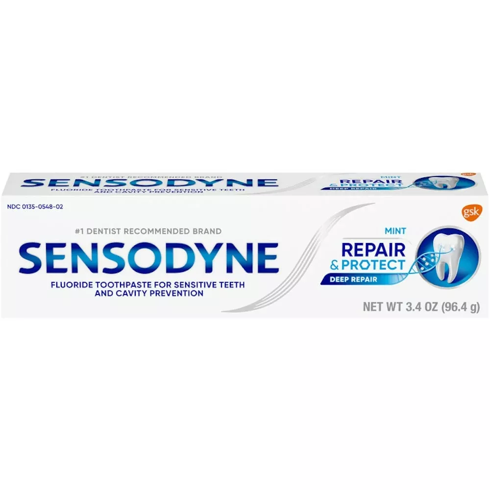 Sensodyne Mint Repair & Protect Fluoride Toothpaste For Sensitive Teeth And Cavity Prevention - 3.4 Ounce