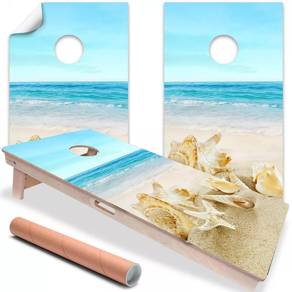 Shells on Beach - Cornhole Board Wrap - Set of 2