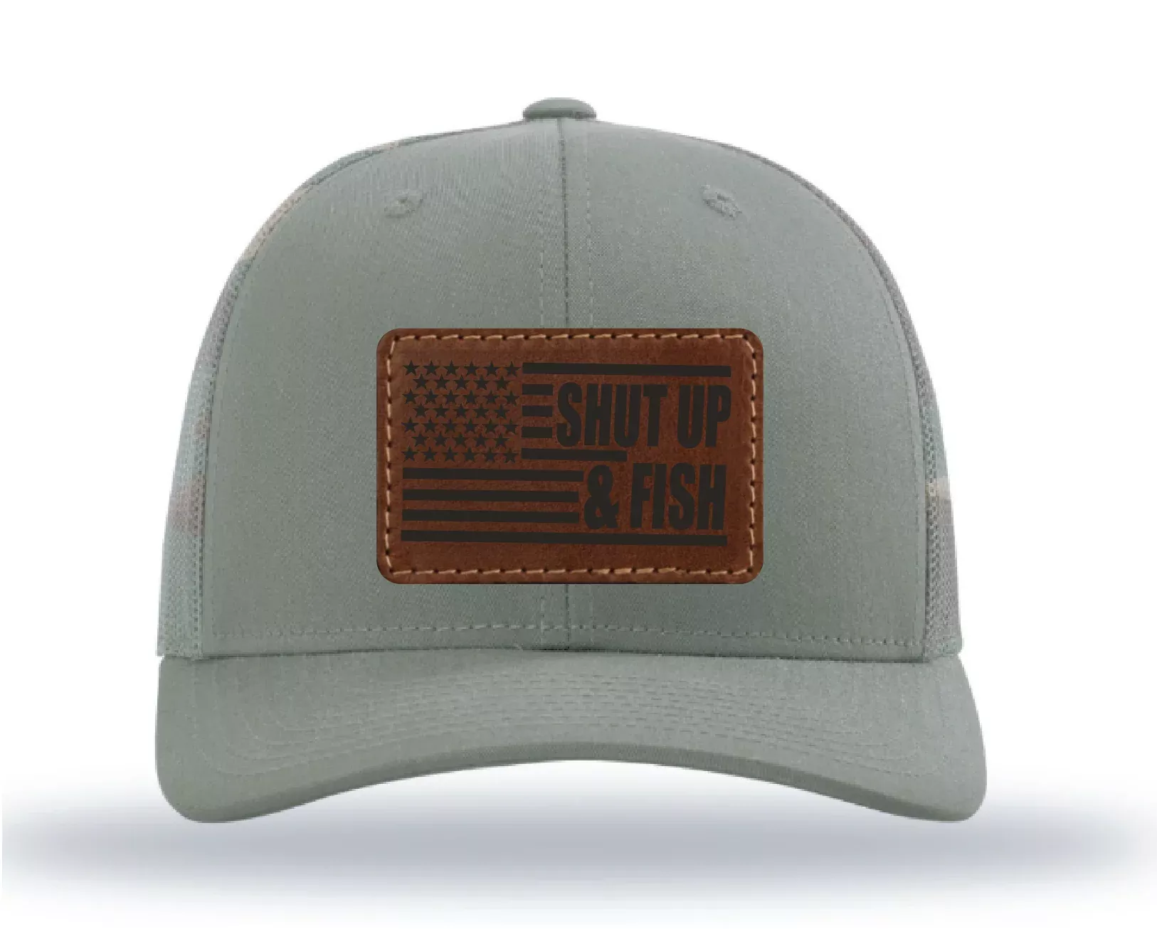 Shut Up & Fish Flag Patch - Green Camo