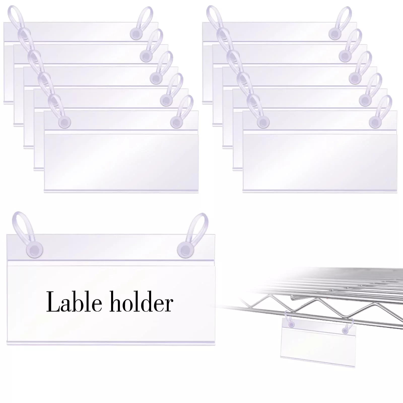 Snap-On Label Holders for Wire Baskets, 1.4 Inch Height, Clear (40 Count)