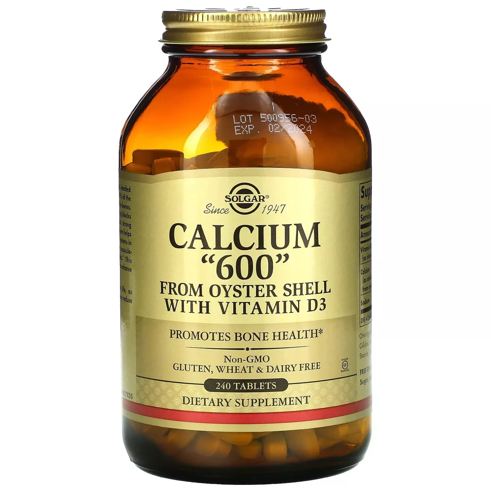 Solgar Calcium "600" From Oyster Shell With Vitamin D3, 240 Tablets