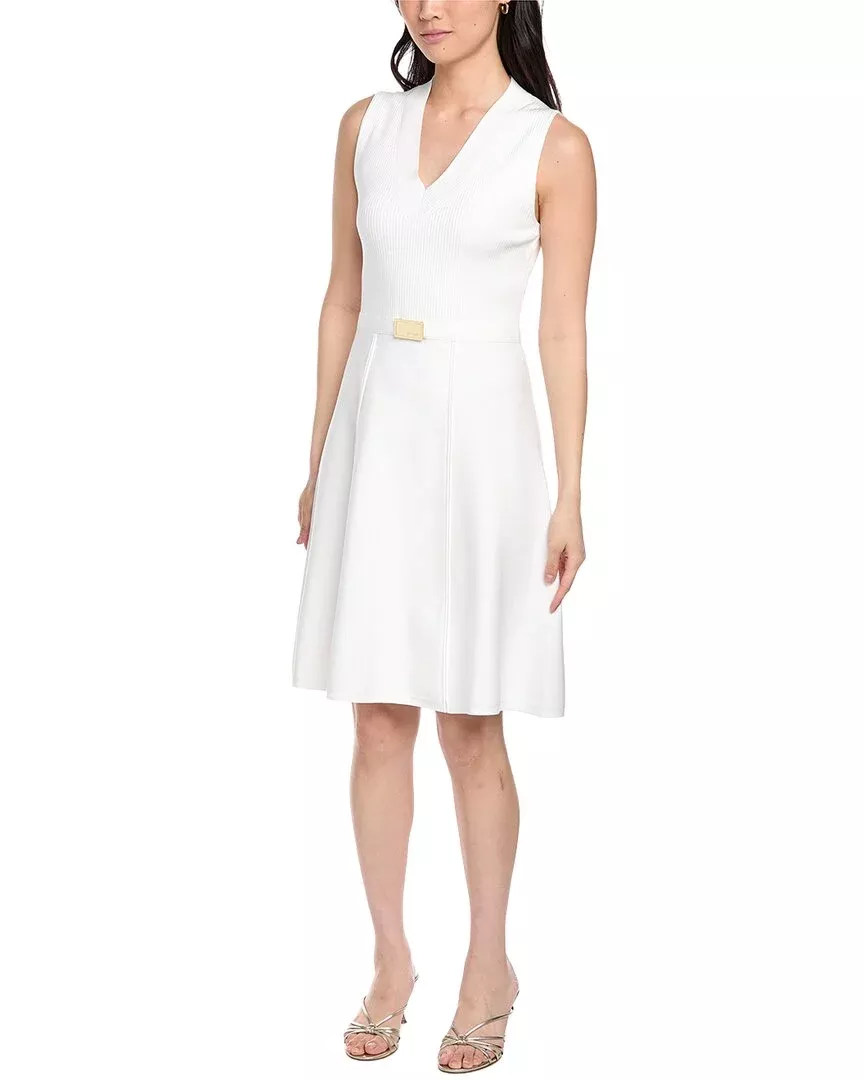 St. John V-Neck Flared Knit Dress