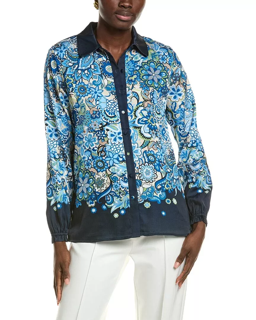 T Tahari Garden Bloom Button Down Blouse