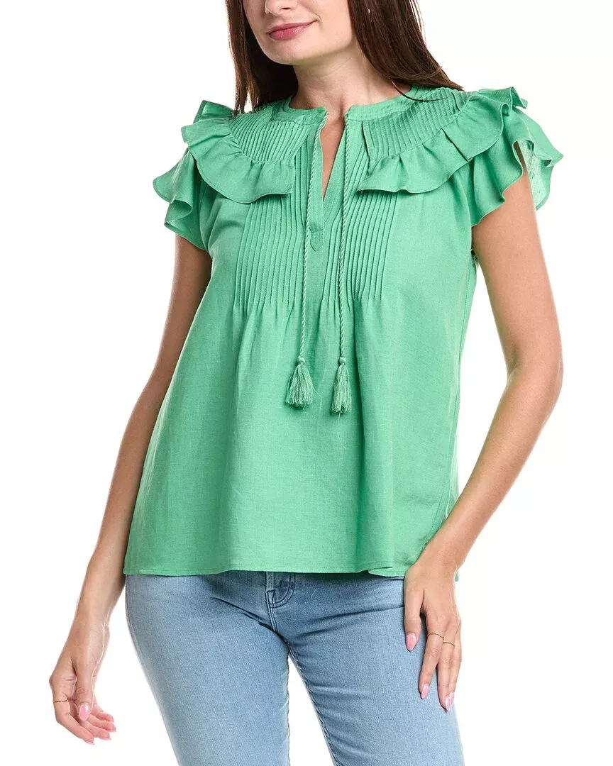 T Tahari Linen-Blend Blouse
