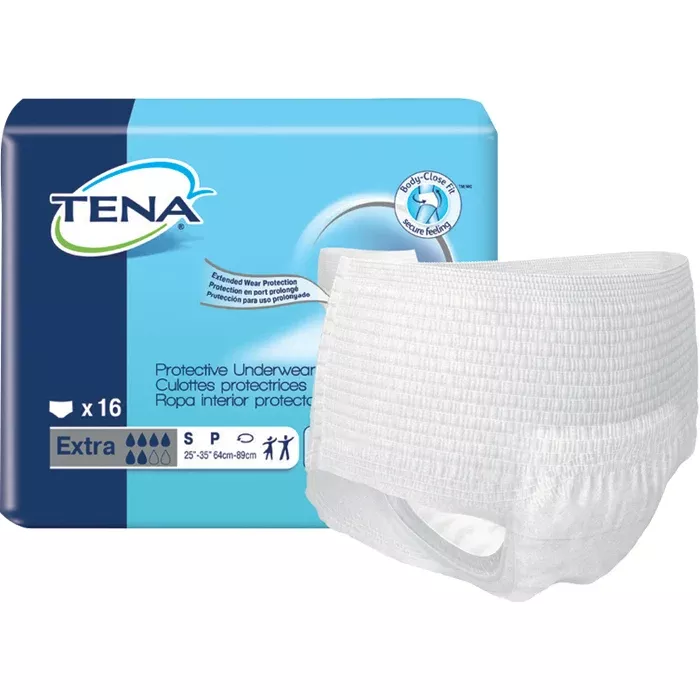 TENA Protective Underwear Extra – Maximum Absorbency (64 Count: 4 Packs of 16, Small)