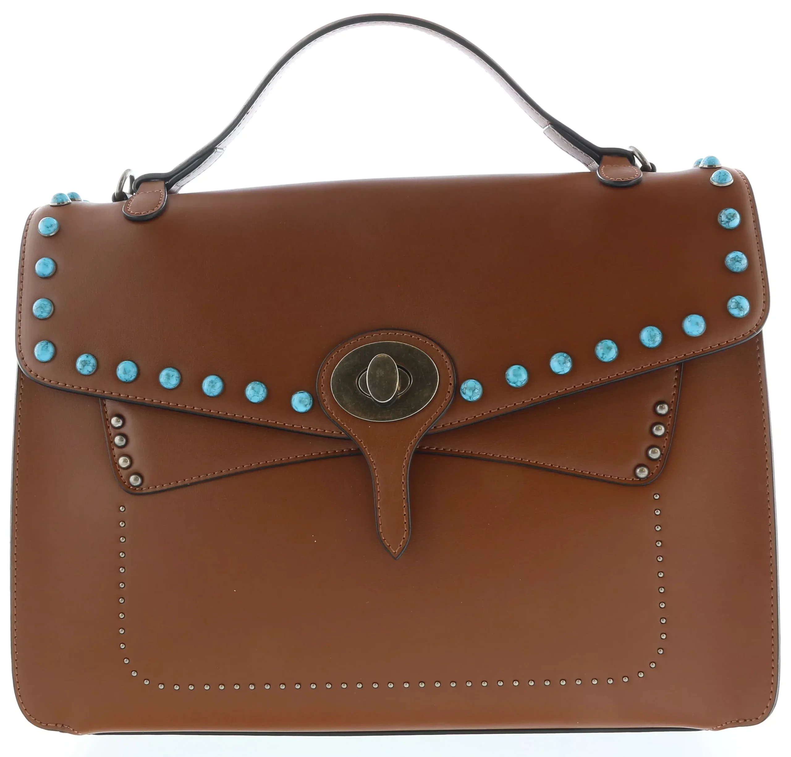 Tosca Blu Tan Small Western Inspired BeadedFlap Top Handle Bag