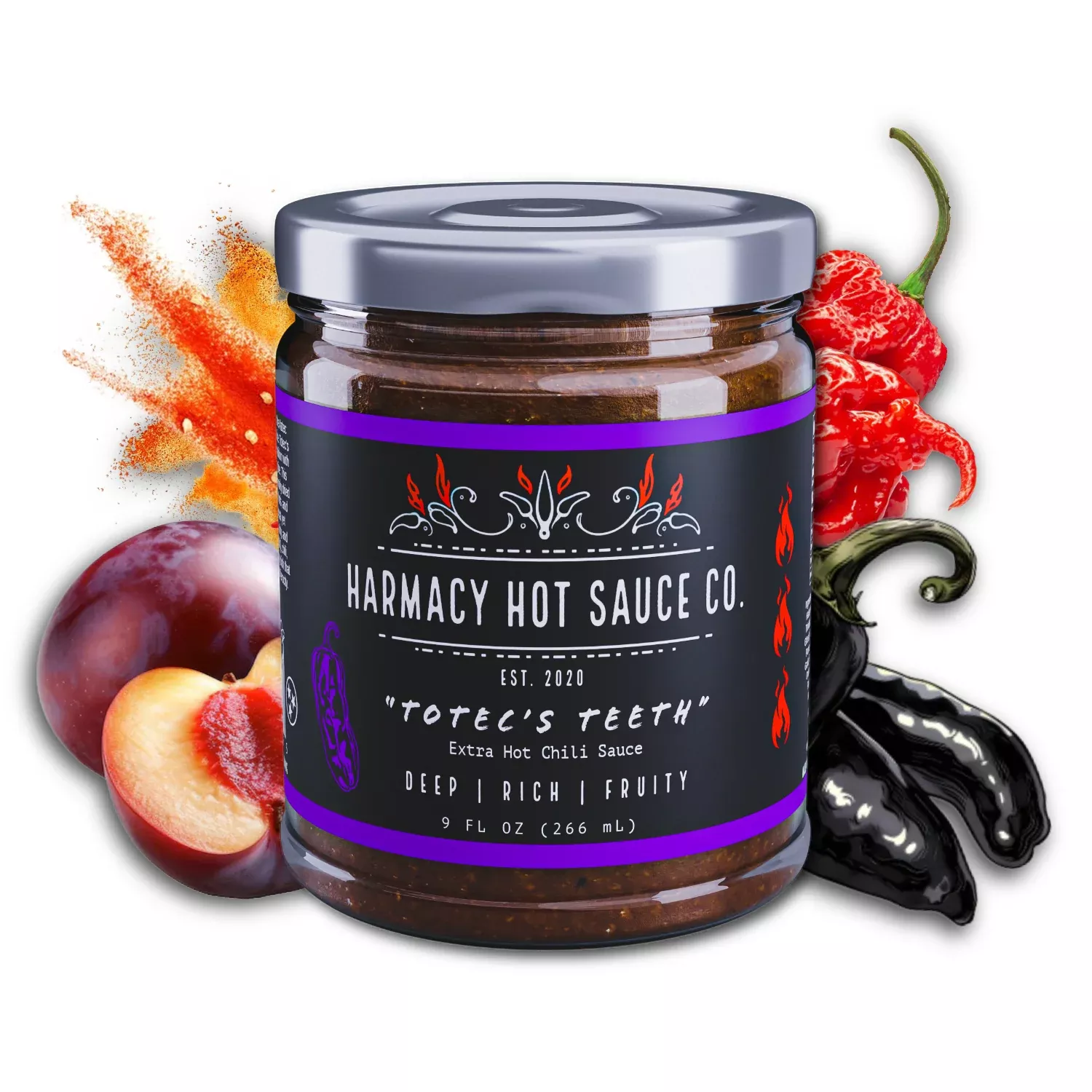 Totec's Teeth - Extra Hot Pasilla & Plum (9oz)