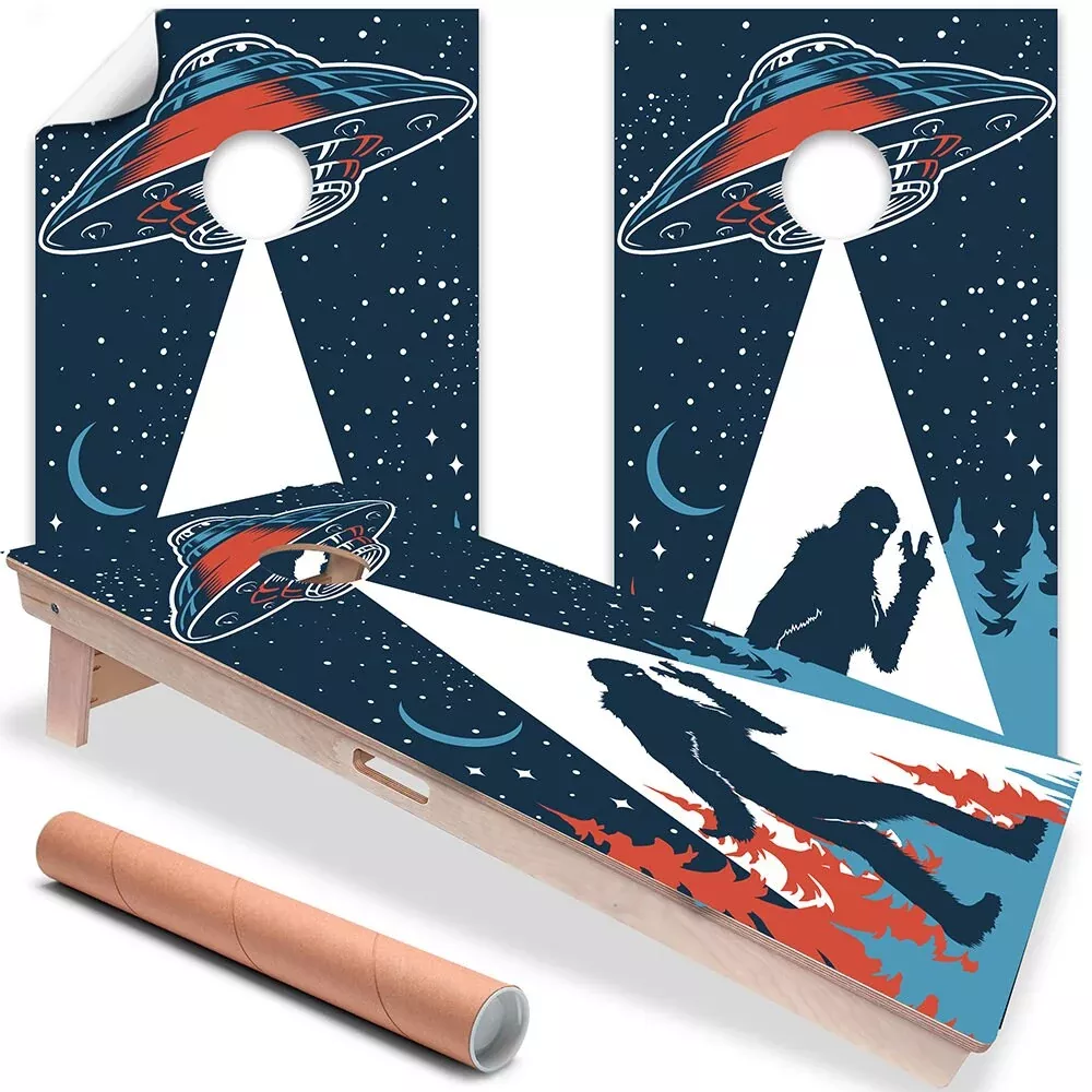 UFO and Big Foot - Cornhole Board Wrap - Set of 2