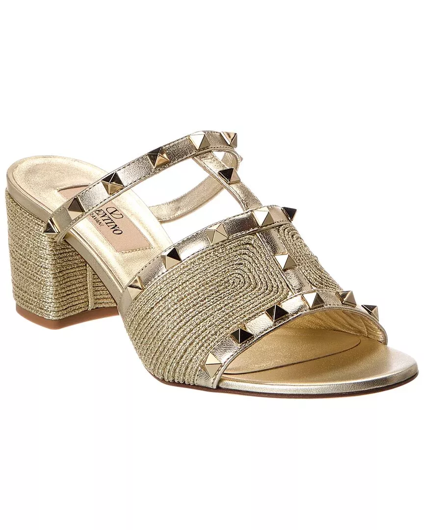 Valentino Rockstud 60 Rope & Leather Sandal