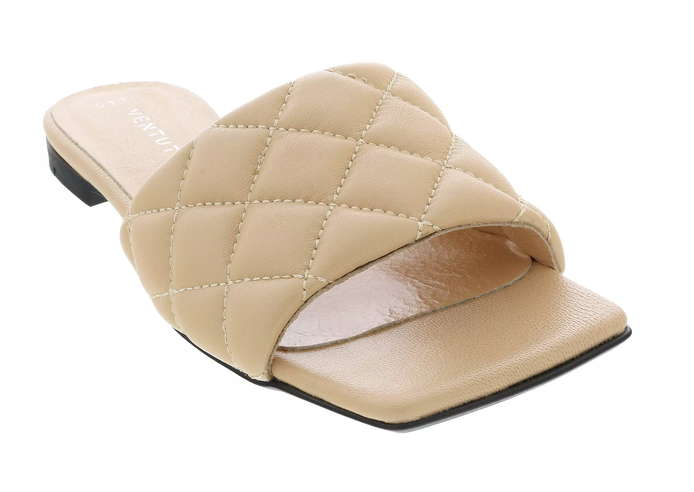 Ventutto Sand Quilted Flat Slide Leather Slipper-