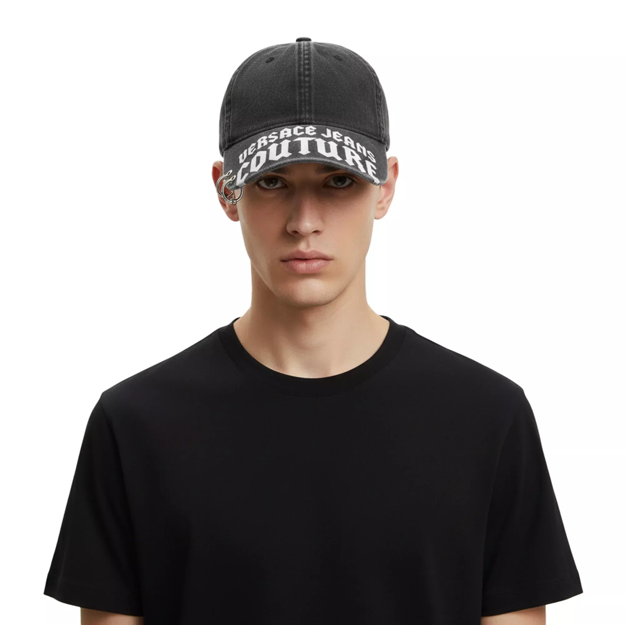 Versace Jeans Couture Black Gothic Logo Print Baseball Cap