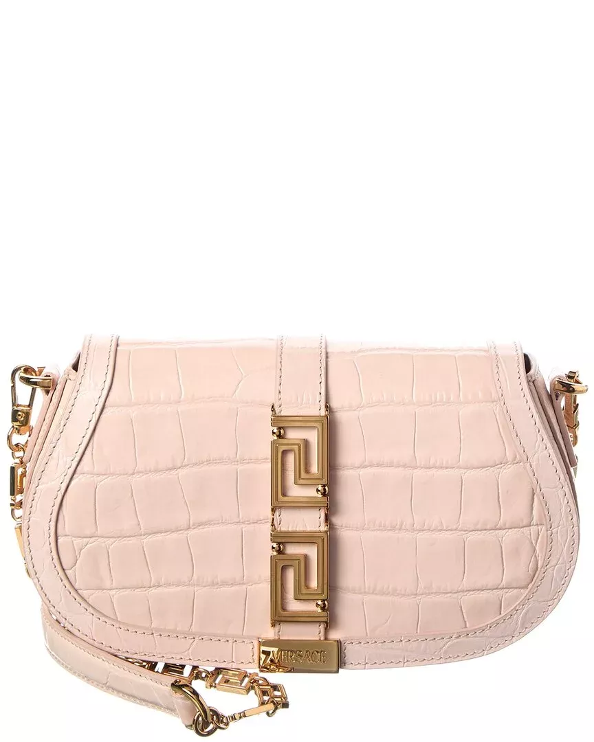 Versace Medusa Croc-Embossed Leather Shoulder Bag