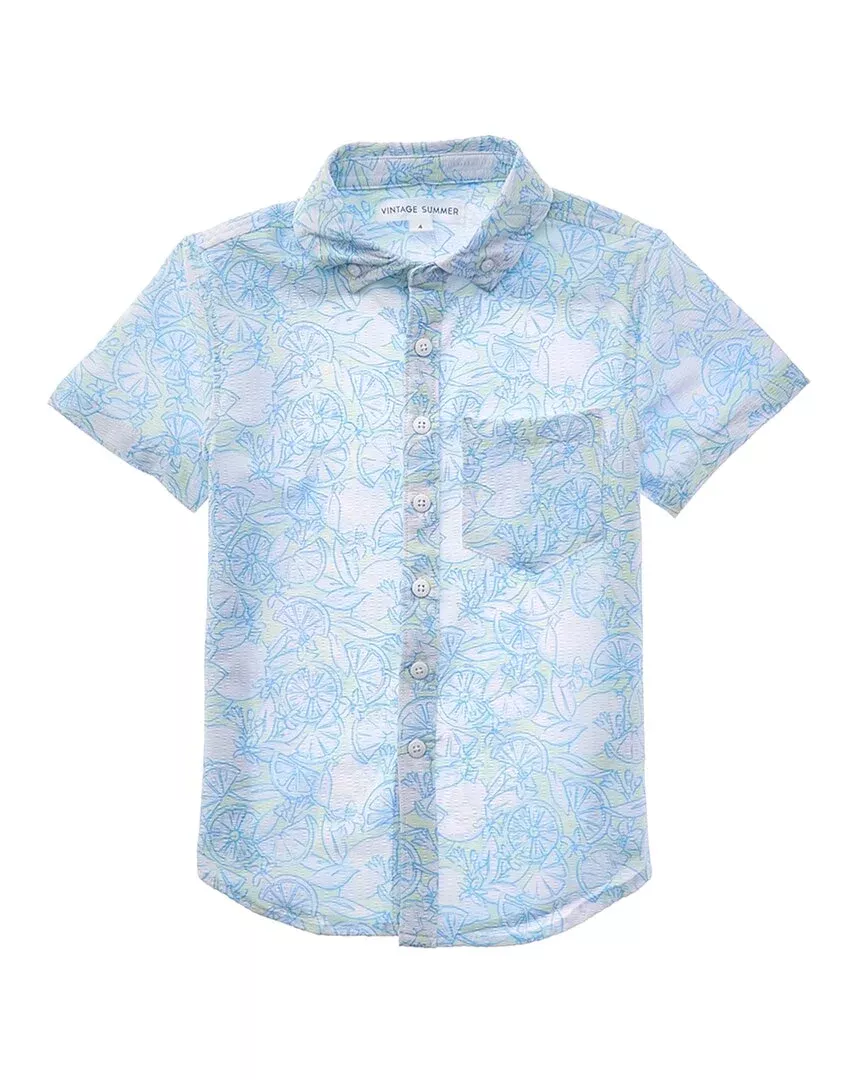 Vintage Summer Seersucker Button-Down Shirt