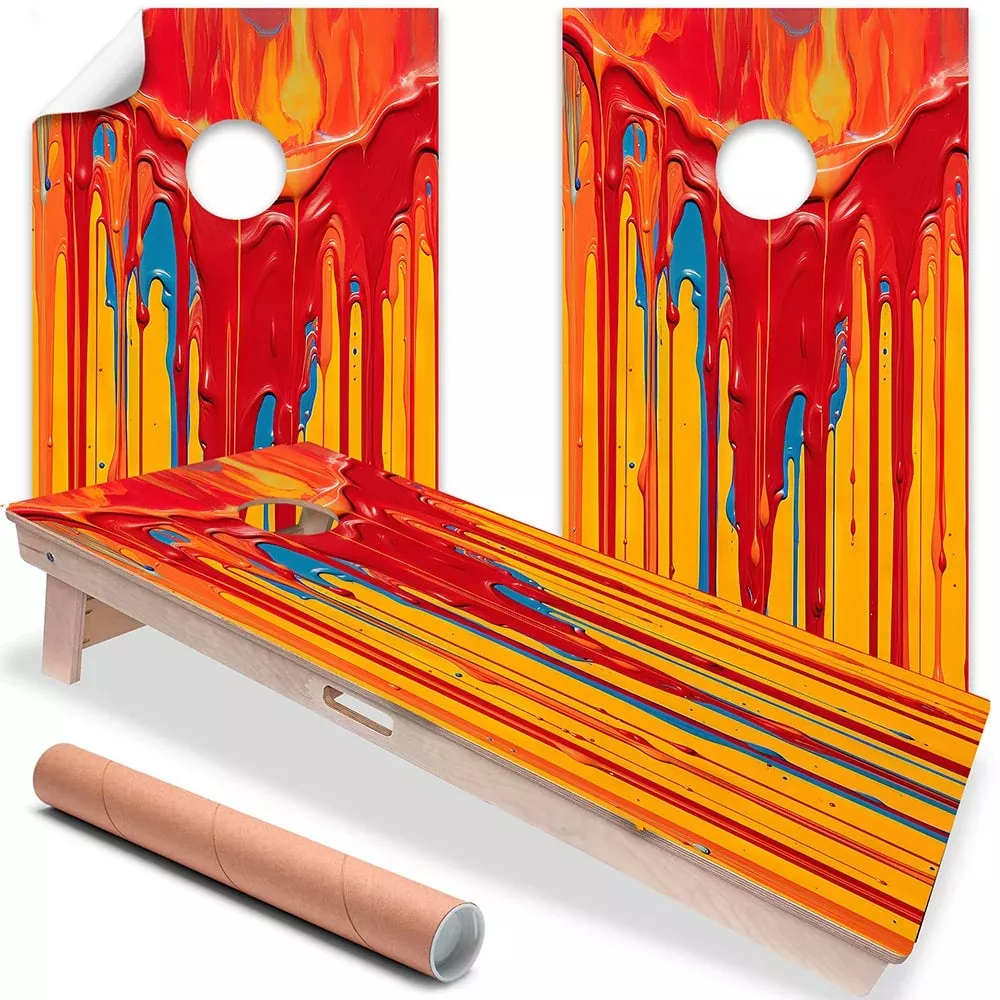 Warm Vibrant Dripping Paint - Cornhole Board Wrap - Set of 2
