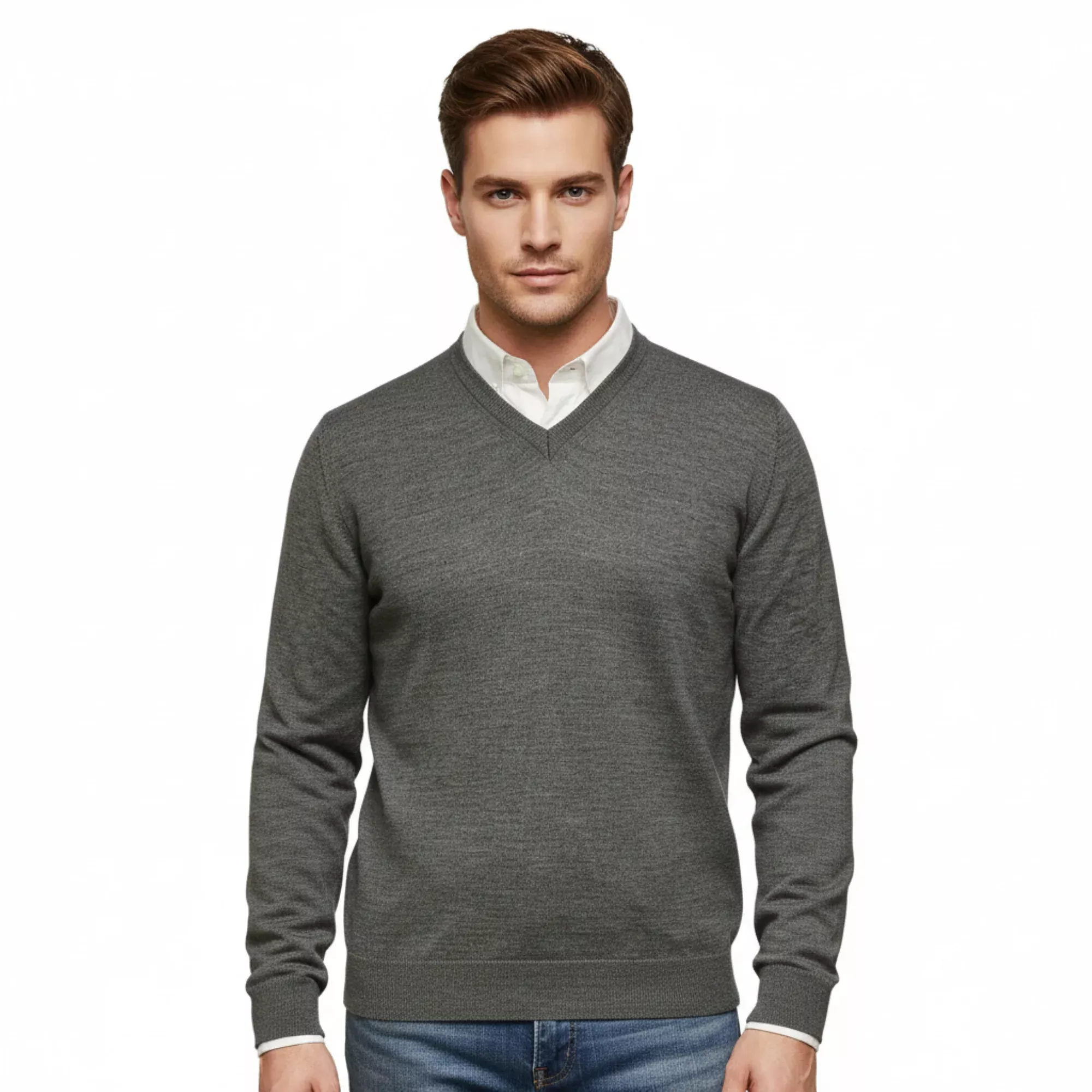 Williams Wilson Grey 100% Wool Suede VNeck Sweater